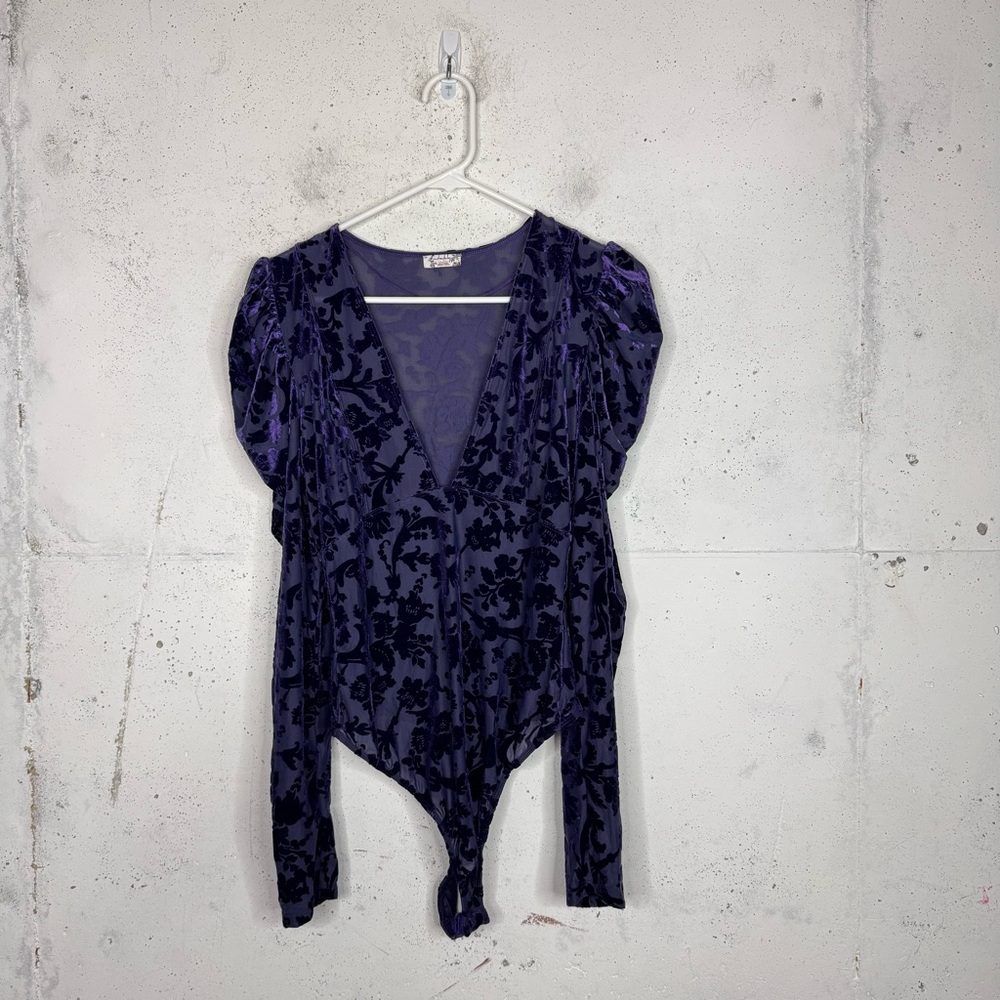 Intimately Free People Magic Hour Bodysuit Deep Sea Combo Thong Textured Velvet